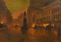 English School, Circa 1900, a view of Leeds at dusk, oil on canvas, indistinctly signed, 14" x