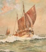 W. Reinhold, barges under sail in heavy seas, watercolour, signed and dated 48, 8.25" x 7.5" (21 x