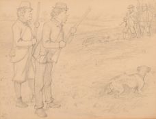 John Tenniel (1820-1914), 'Caution Diplomacy', a sketch of gentleman hunters, pencil, signed with