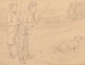 John Tenniel (1820-1914), 'Caution Diplomacy', a sketch of gentleman hunters, pencil, signed with