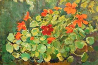 Natalia Zaruba (1915-2008), 'Nasturtium', oil on canvas, signed, 13" x 19" (33 x 48cm).