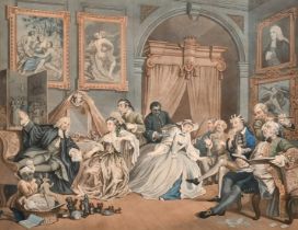Ravenet after Hogarth, Marriage a la Mode, Plate IV, hand coloured etching, 13.25" x 17.25" (33.5