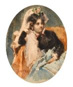 D. Bignami, Late 19th Century Italian School, a portrait of a seated female figure holding a fan,
