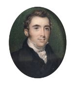 English School, Circa 1820, a miniature portrait of gentleman, watercolour and bodycolour on
