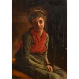 Late 19th Century English School, a portrait of a young lady wearing a red sash, oil on canvas,