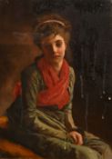 Late 19th Century English School, a portrait of a young lady wearing a red sash, oil on canvas,