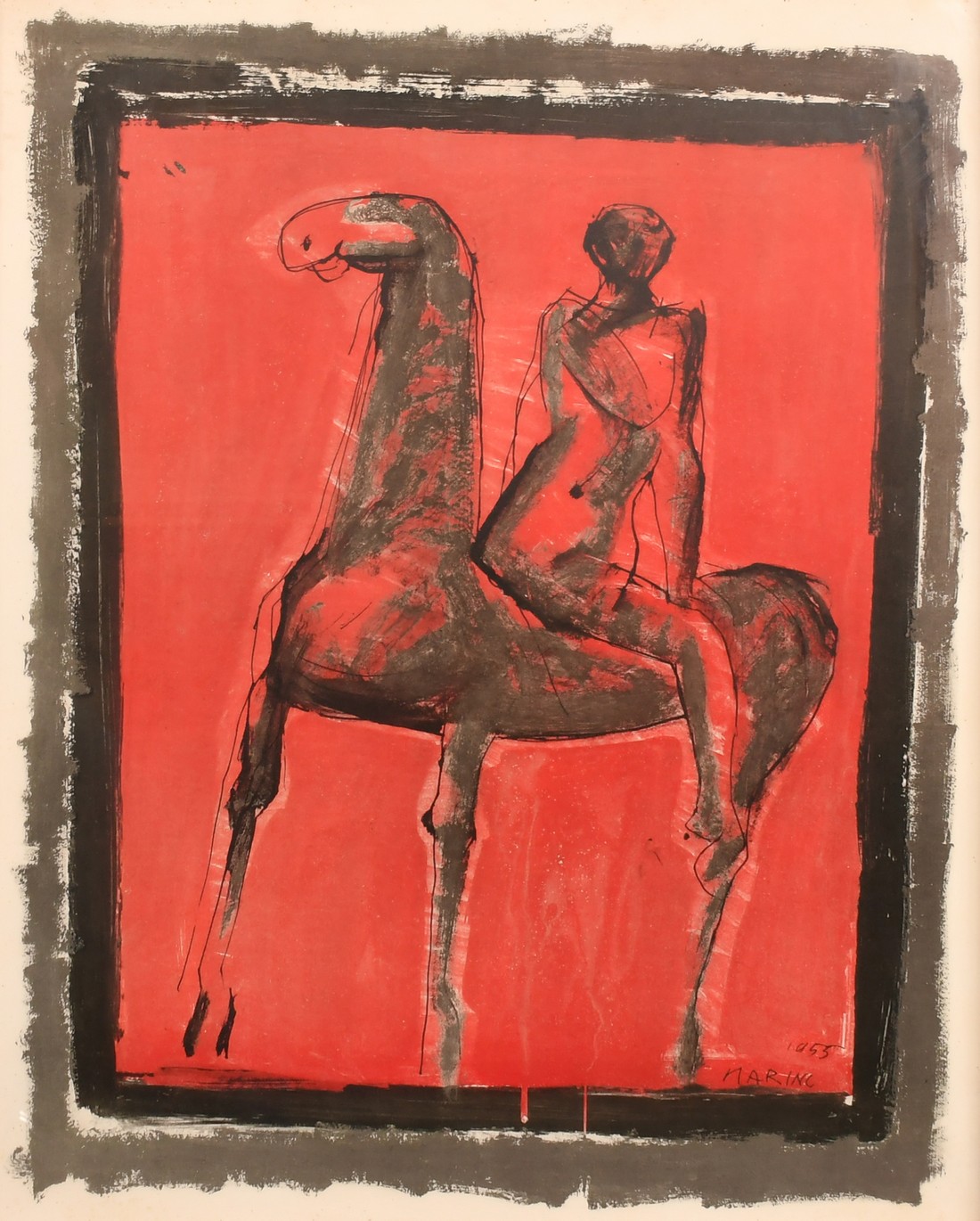 Marino Marini, 'Le Cavalier', man on a horse, colour lithograph, signed and dated 1955 in the stone,