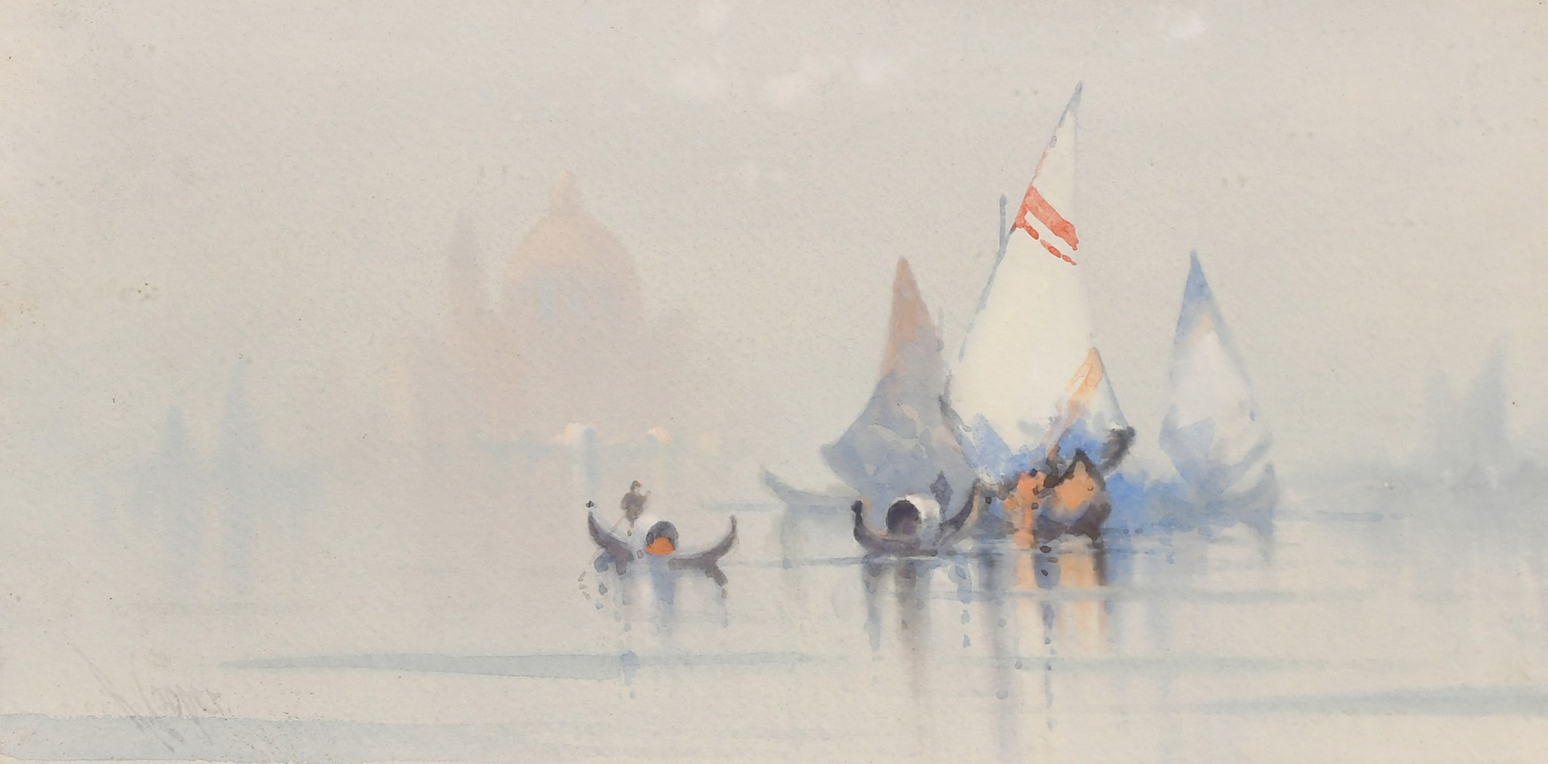 Attributed to Knox, a pair of watercolour scenes of boats around Venice, signed R. Cooper, each 7" x