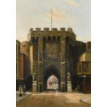 Frank Rawlings Offer (1847-1932), figures before a city arch, oil on canvas, signed, 14" x 10" (36 x