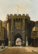 Frank Rawlings Offer (1847-1932), figures before a city arch, oil on canvas, signed, 14" x 10" (36 x