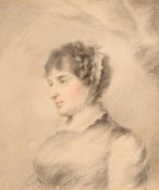 Attributed to Prince Hoare (1755-1834), a portrait of Mrs Siddons, charcoal and chalk, 10.25" x 8.