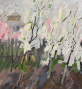20th Century Russian School, a garden scene with trees in blossom, oil on canvas, 26" x 24" (66 x