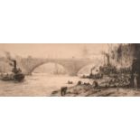 William Lionel Wyllie (1851-1931), London Bridge, etching, signed in pencil, plate size 5" x 12.