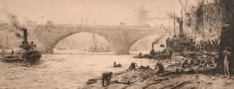William Lionel Wyllie (1851-1931), London Bridge, etching, signed in pencil, plate size 5" x 12.