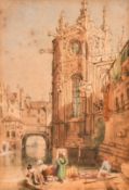Circle of Auguste Constantin, a group of three small watercolours of Continental city views, each