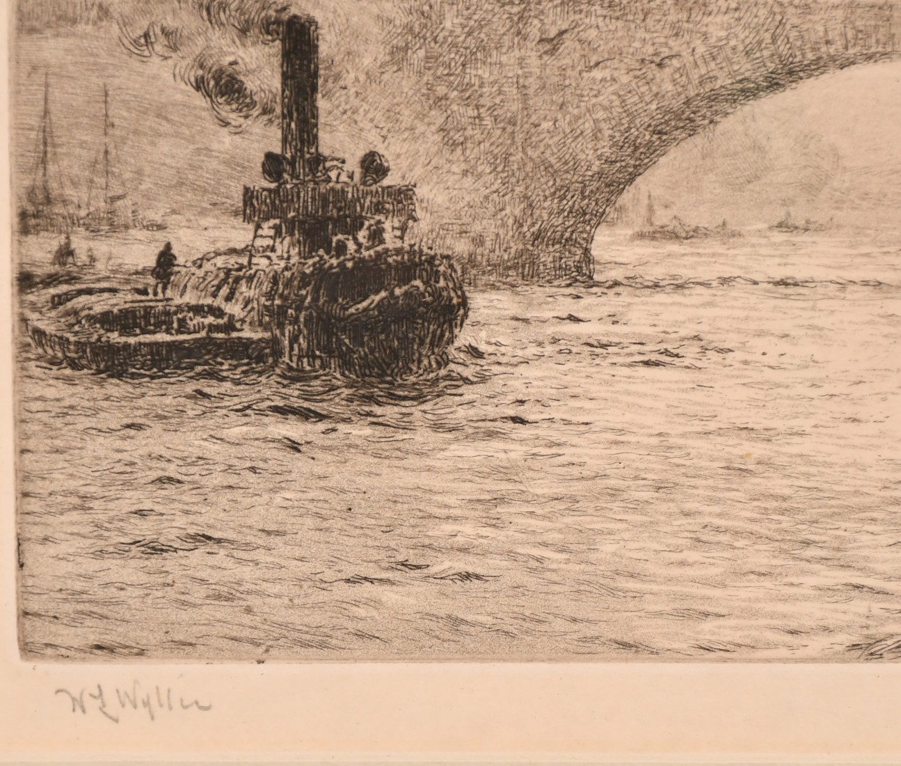 William Lionel Wyllie (1851-1931), London Bridge, etching, signed in pencil, plate size 5" x 12. - Image 3 of 4