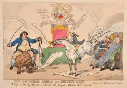 Thomas Rowlandson (1756-1827), 'The Hanoverian Horse and British Lion', hand coloured etching, plate