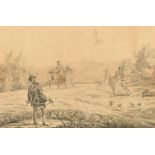 Alken (19th Century), a collection of four pencil drawings, two depicting falconry scenes and two