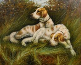 T. Cassel, 20th Century, two dogs resting in a landscape, oil on canvas, 20" x 24" (51 x 61cm).