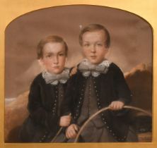 J. Buchanan, 19th Century, a portrait of two young boys, watercolour heightened in white, signed and