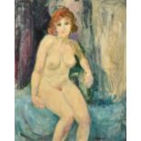 Frank Dobson (1888-1963), a seated female nude, oil on board, 22" x 18" (56 x 46cm).