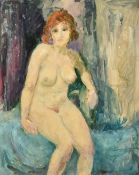 Frank Dobson (1888-1963), a seated female nude, oil on board, 22" x 18" (56 x 46cm).