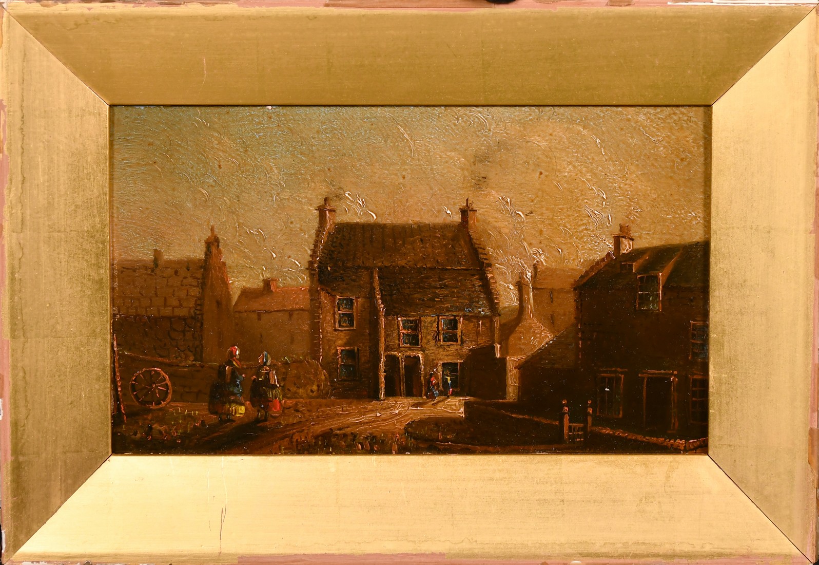 Early 19th Century, a pair of oil on panel town views with figures, both with indistinct - Image 4 of 5