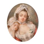 Alournam, French School, 19th Century, a fine quality miniature portrait of a mother and child,