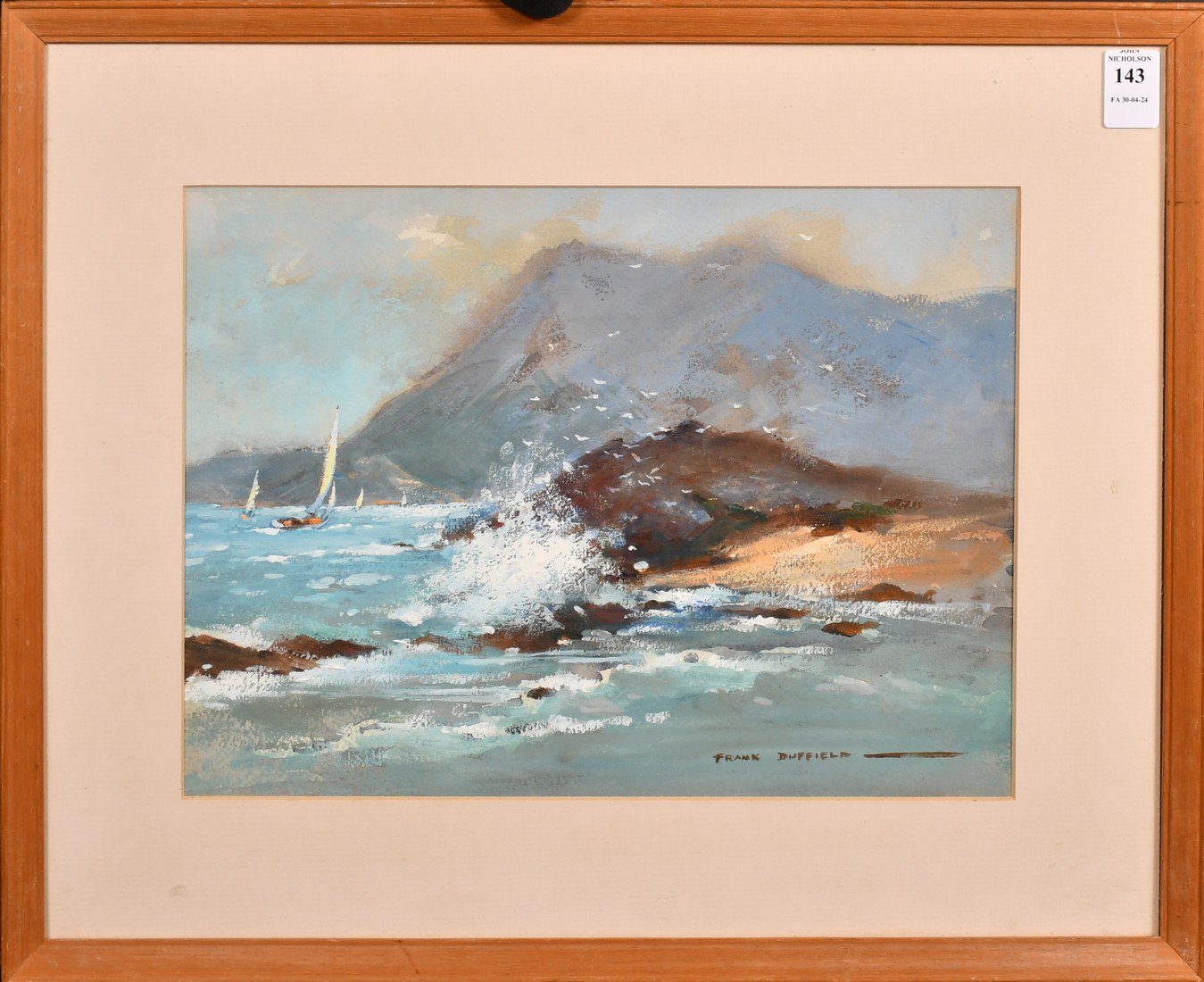 Frank Duffield (b. 1901), yachts rounding a rocky headland, gouache, signed, 9.5" x 13" (24 x - Image 2 of 4