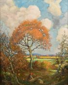 Teesdale, Circa 1920, 'Borderland', figure in a woodland clearing, oil on canvas, signed, 20" x
