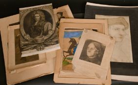 A folder of antique prints, mainly portrait, various media, unframed, (q).