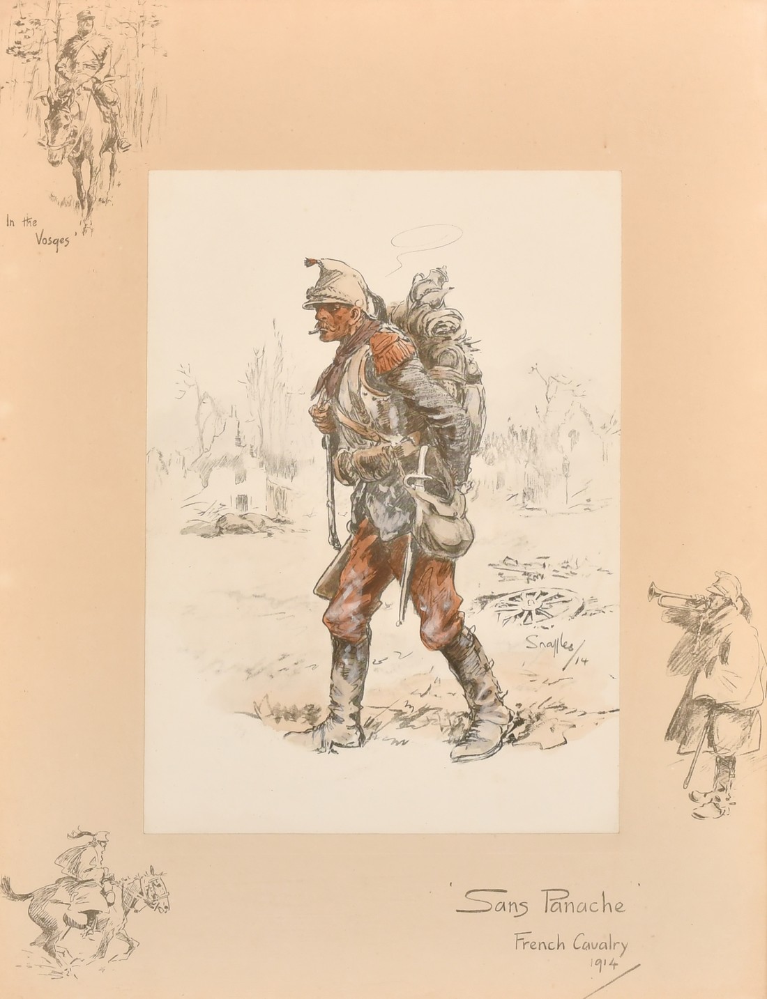 Snaffles, 'Sans Panache' and 'Le Poilu', two hand coloured prints, each around 11" x 8" (28 x 20cm),