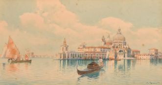 Andrea Biondetti (1851-1946), a Venetian view, watercolour, signed, 6" x 11.75" (15 x 29.5cm).
