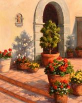 Linda Glover Gooch, Terra Cotta Walk', oil on canvas, signed, further signed and titled on canvas