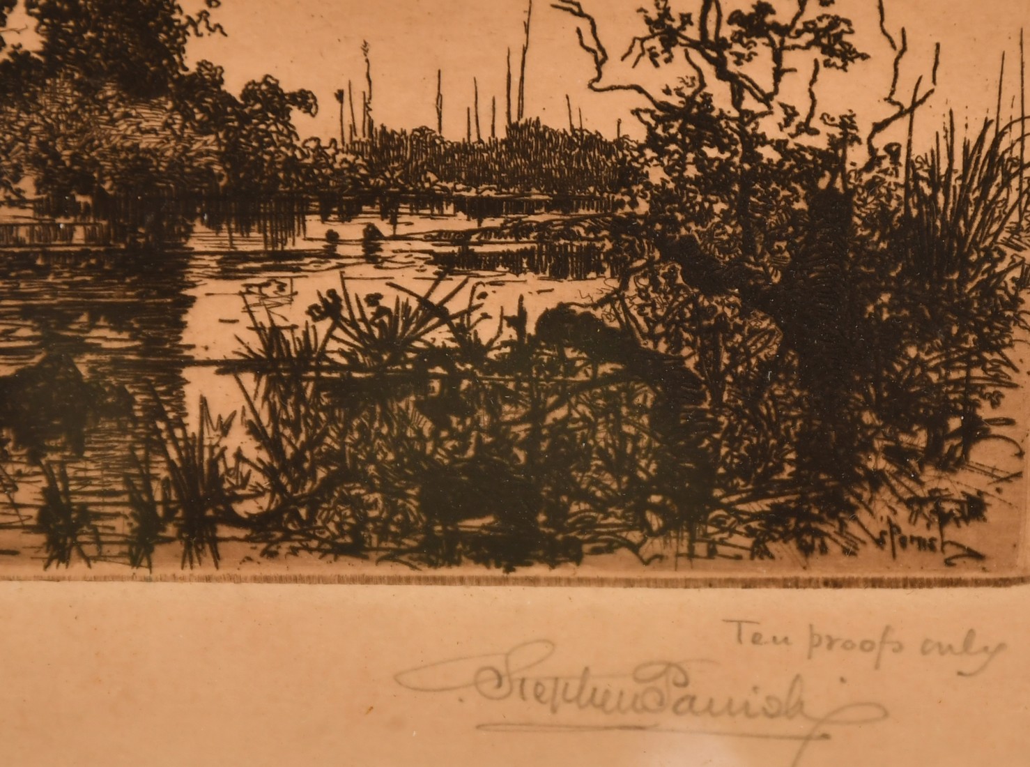 Stephen Parrish, a river landscape, etching, signed in pencil and inscribed 'Ten Proofs Only', - Image 3 of 4