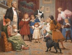 Horace Van Ruith (1839-1923), 'Christmas Party', watercolour, signed with initials, labels verso,