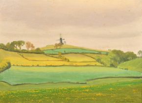 Robert Morson Hughes (1873-1953), landscape view with windmill, oil on card, signed, 10" x 14" (24 x