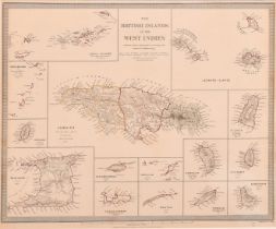 An antique map showing the 'British Islands in the West Indies' engraved by J. & C. Walker, 13" x