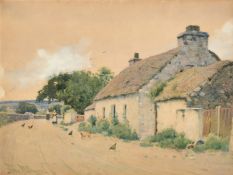 John McDougal (1851-1945), a pair of watercolour paintings of female figures by cottages in a
