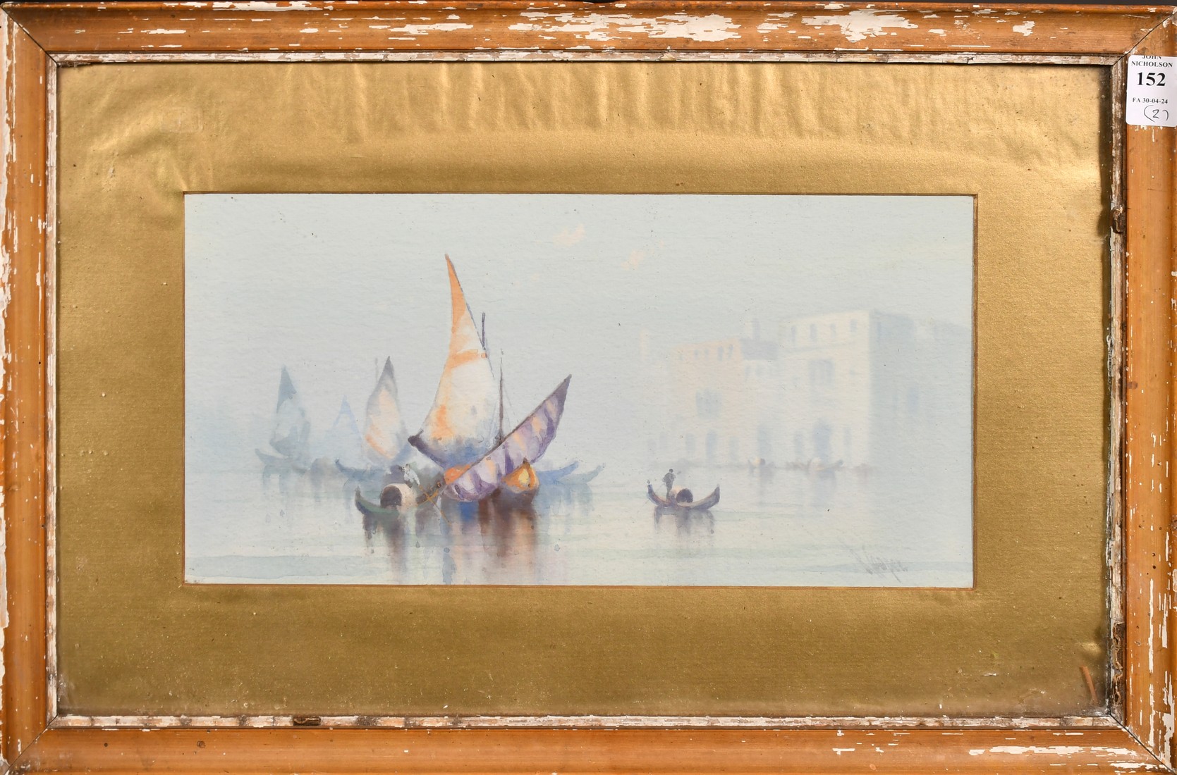 Attributed to Knox, a pair of watercolour scenes of boats around Venice, signed R. Cooper, each 7" x - Image 4 of 6