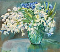 Oleg Stanichnov (20/21 Century), a still life of snow drops, oil on canvas, signed, 14" x 16" (36