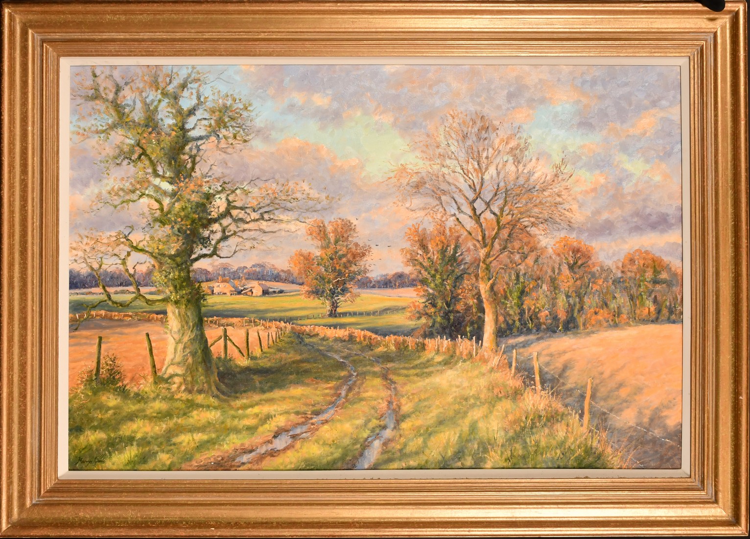 Mervyn Goode, 'Evening Skies and Long Shadows, November', oil on canvas, signed, inscribed verso, - Image 2 of 4