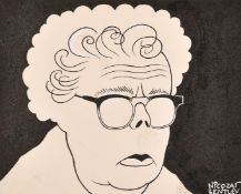 Nicolas Clreihew Bentley (1907-1978), an ink caricature of Baroness Wootton, signed, sheet size 6" x