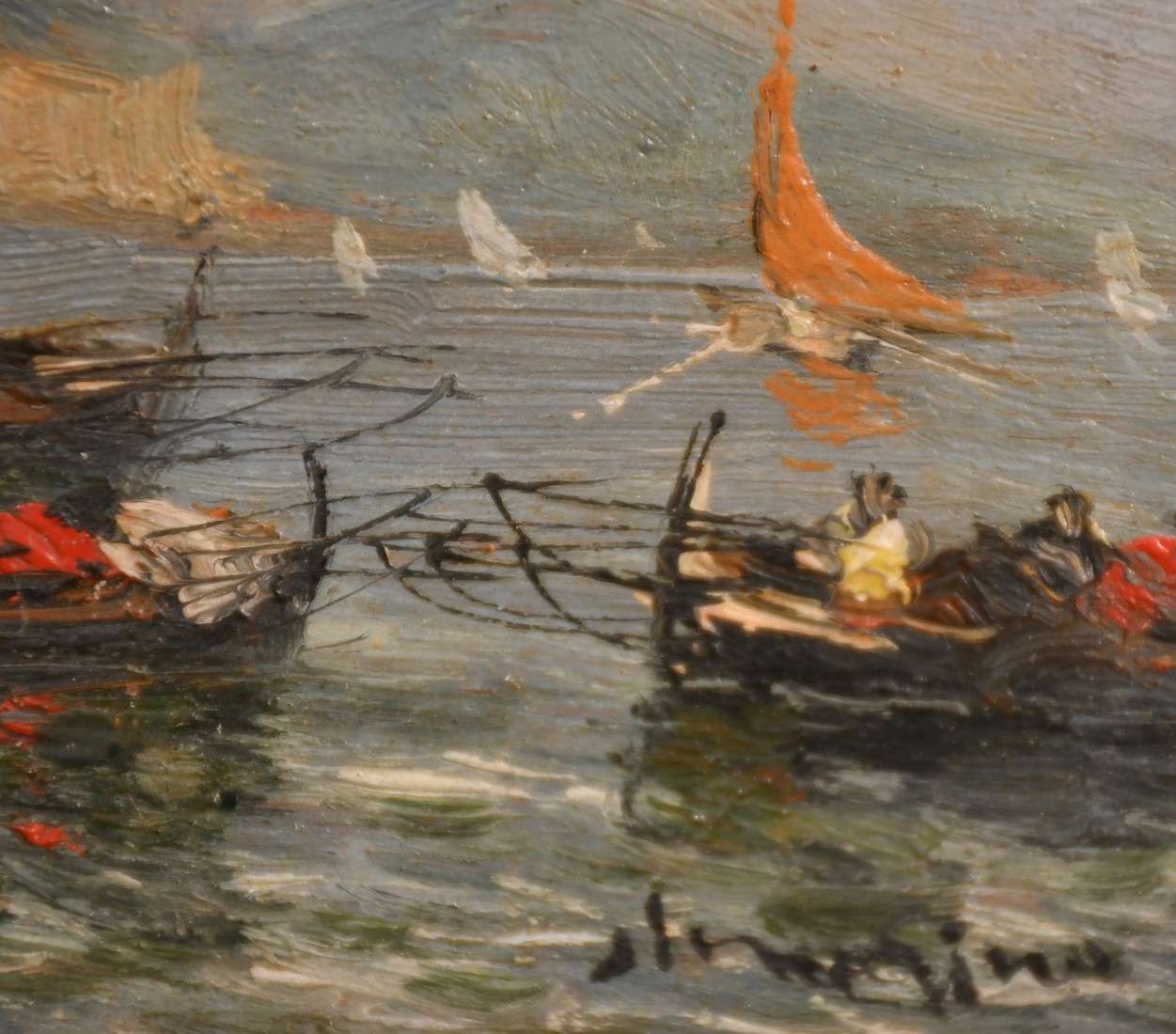 Italian School, Circa 1900, a pair of oil on panel scenes of boats in the bay of Naples, - Image 3 of 5