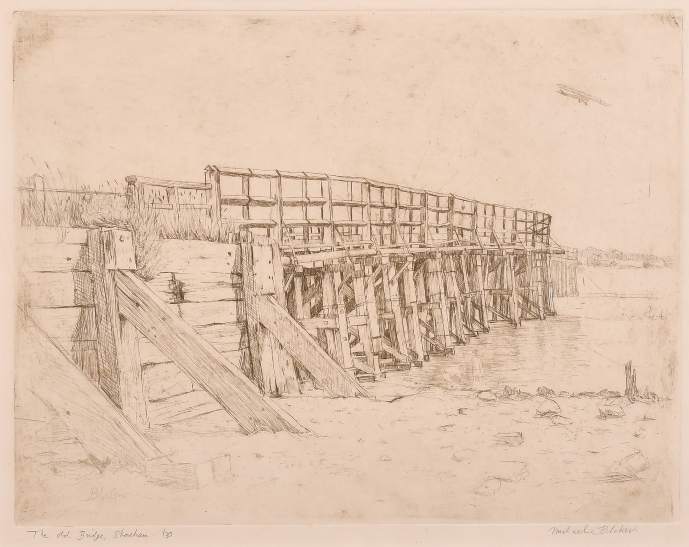 Michael Blaker, 'The Old Bridge, Shoreham', etching, signed in pencil, inscribed and numbered 1/