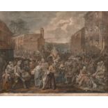 After Hogarth, 'The March to Finchley', hand coloured engraving, 18th Century, 17" x 21.5" (43 x