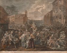 After Hogarth, 'The March to Finchley', hand coloured engraving, 18th Century, 17" x 21.5" (43 x