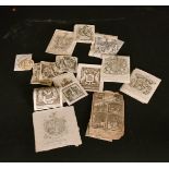 A collection of antique book plates, along with a collection of notable men of the day, unframed, (