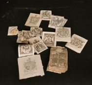 A collection of antique book plates, along with a collection of notable men of the day, unframed, (