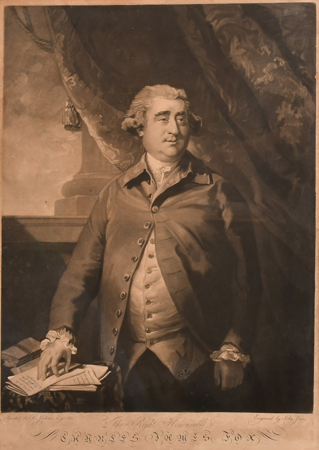 John Jones after Sir Joshua Reynolds, 'Charles James Fox', 18th Century mezzotint engraving, image
